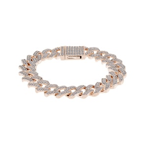 12mm Bracelet Prong Cuban Link plaqué or rosé avec zircones
