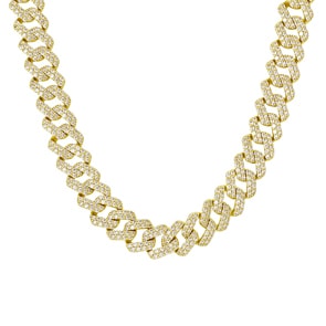 12mm Chaîne Prong Cuban Link plaqué or jaune avec zircones