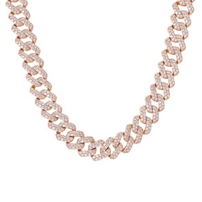 12mm Prong Cuban Link Panzerkette Rosé vergoldet mit Zirkonia