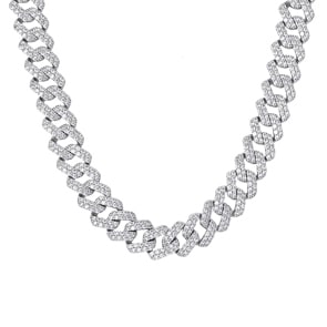 12mm Prong Cuban Link Curb Chain White Gold plated with Cubic Zirconia