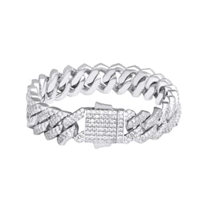 15mm Prong Cuban Link Panzerarmband Weiss vergoldet mit Zirkonia