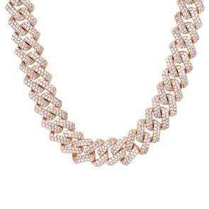 15mm Prong Cuban Link Curb Chain Rose Gold plated with Cubic Zirconia