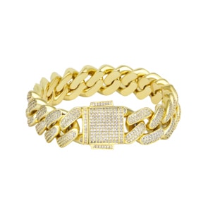 18mm Cuban Link Panzerarmband Gelb vergoldet mit Zirkonia