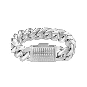 18mm Cuban Link Panzerarmband silbrig mit Zirkonia Verschluss