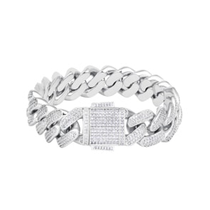 18mm Cuban Link Panzerarmband Weiss vergoldet mit Zirkonia