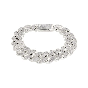 18mm Cuban Link Panzerarmband Weiss vergoldet mit Zirkonia