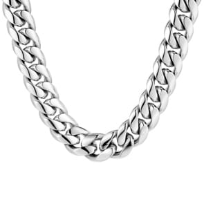 18mm Cuban Link Panzerkette silbrig mit Zirkonia Verschluss
