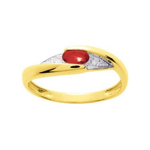 Damenring 750/18 K Gelbgold mit Rubin 0.30ct. und Diamanten 0.02ct.