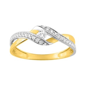 Damenring 750/18 K Gelbgold bicolor mit Zirkonia Solitär Fantasie