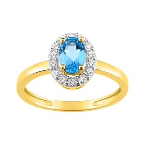 Bague or jaune 750/18 ct avec topaze bleue ovale & zircones