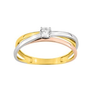 Ring 750/18 K Three-tone Gold with Cubic Zirconia 4 Prongs