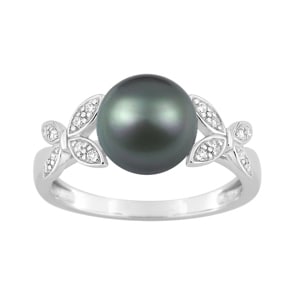 Damenring 750/18 K Weissgold mit Tahiti-Kulturperle und Diamanten 0.09ct.