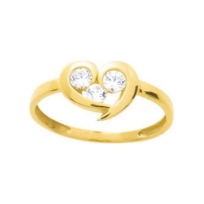 Damenring 750/18 K Gelbgold mit Zirkonia Trilogie, Herz