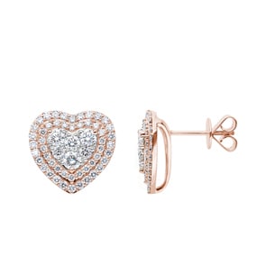 2.00 Karat Diamantohrstecker 750/18 K Roségold, Herz