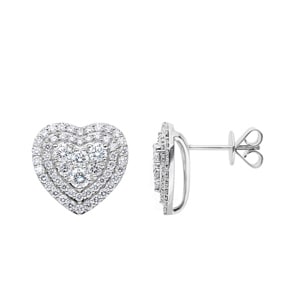 2.00 carats diamants clous d'oreilles or gris 750/18 ct, Cœur