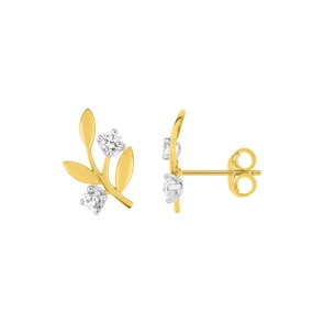 Ohrstecker 750/18 K Gelbgold mit Zirkonia, Lorbeerzweig
