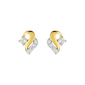 Clous d'oreilles or jaune 750/18 ct bicolore avec zircones