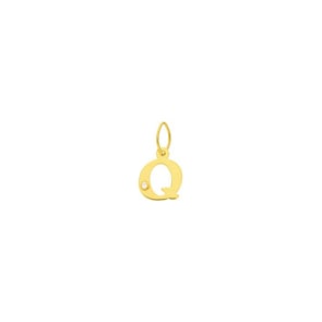 Pendentif or jaune 750/18 ct avec diamant 0.01ct., Lettre Q