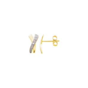 Clous d'oreilles or bicolore 750/18 ct avec diamants 0.01ct. H/p1