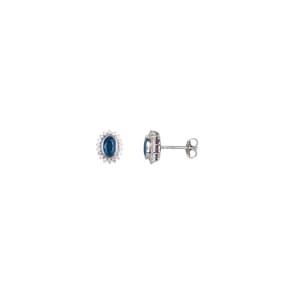 Clous d'oreilles or gris 750/18 ct avec saphir ovale & zircones