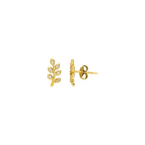 Ohrstecker 750/18 K Gelbgold mit Zirkonia, Lorbeerzweig