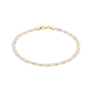 3.0mm Bracelet tresse or tricolore 375/9 ct