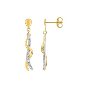 Boucles d'oreilles pendantes or bicolore 750/18 ct avec zircones