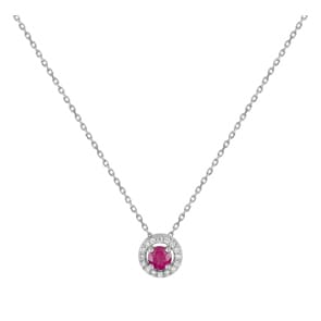 Collier mit Anhänger 750/18 K Weissgold mit Rubin & Zirkonia