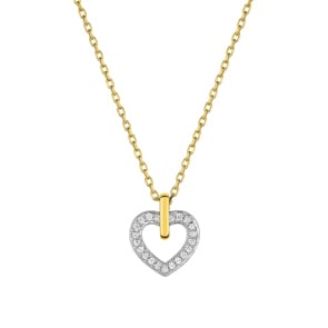 Collier or jaune 750/18 ct bicolore avec zircones, Cœur