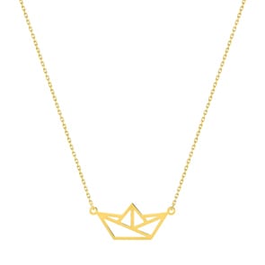 Collier mit Anhänger 750/18 K Gelbgold 42cm, Origami Boot