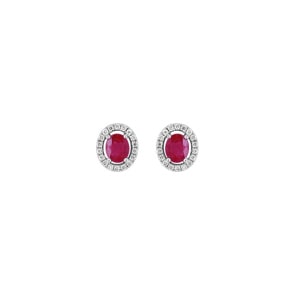 Clous d'oreilles or gris 750/18 ct avec rubis 0.90ct. et diamants 0.18ct.