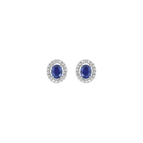 Clous d'oreilles or gris 750/18 ct avec saphir 0.90ct. et diamants 0.18ct.