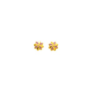 Ohrstecker 750/18 K Gelbgold mit pinkem Lack, Blume