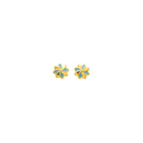 Ohrstecker 750/18 K Gelbgold mit blauem Lack, Blume