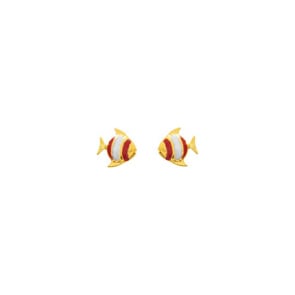 Clous d'oreilles or jaune 750/18 ct avec laque, Poissons