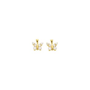 Ohrstecker 750/18 K Gelbgold mit Zirkonia, Schmetterling