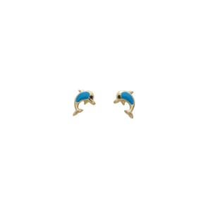 Ohrstecker 750/18 K Gelbgold mit blauem Lack, Delfin