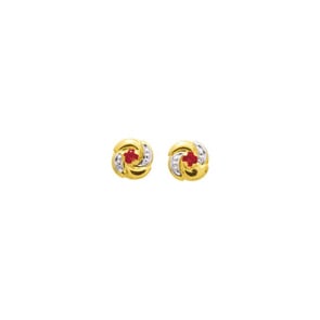 Clous d'oreilles or jaune 750/18 ct avec rubis