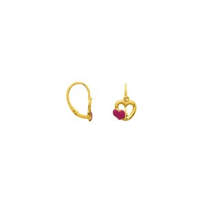 Ohrringe 750/18 K Gelbgold mit rosa Lack, Herz