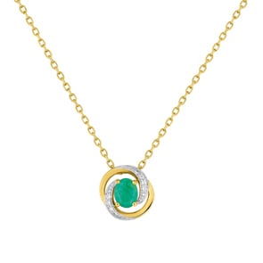 Collier mit Anhänger 750/18 K Gelbgold mit Smaragd und Zirkonia
