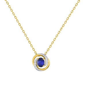 Collier mit Anhänger 750/18 K Gelbgold mit Saphir und Zirkonia