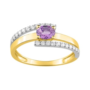 Damenring 750/18 K Gelbgold mit Amethyst oval und Zirkonia