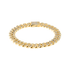 8mm Cuban Link Panzerarmband Gelb vergoldet mit Zirkonia