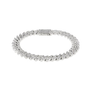 8mm Prong Cuban Link Panzerarmband 925 Silber mit Zirkonia