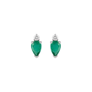 Clous d'oreilles or gris 750/18 ct avec émeraude 0.80ct. et diamant 0.08ct.