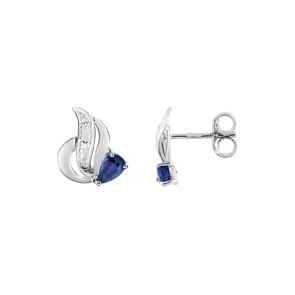 Clous d'oreilles or gris 750/18 ct avec saphir