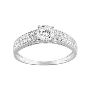 Bague or gris 750/18 ct avec zircones solitaires accompagnés