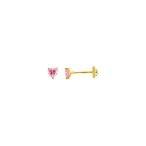 Clous d'oreilles or jaune 750/18 ct avec zircones rose cœur