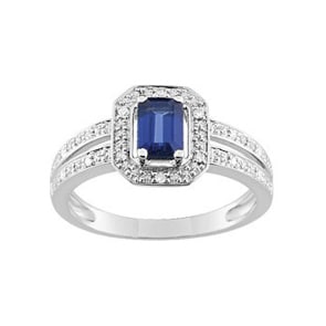 Damenring 750/18 K Weissgold mit Saphir Baguette 0.70ct. und Diamanten 0.04ct.