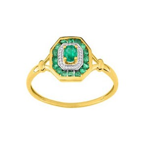Bague or jaune 750/18 ct avec 17 émeraudes